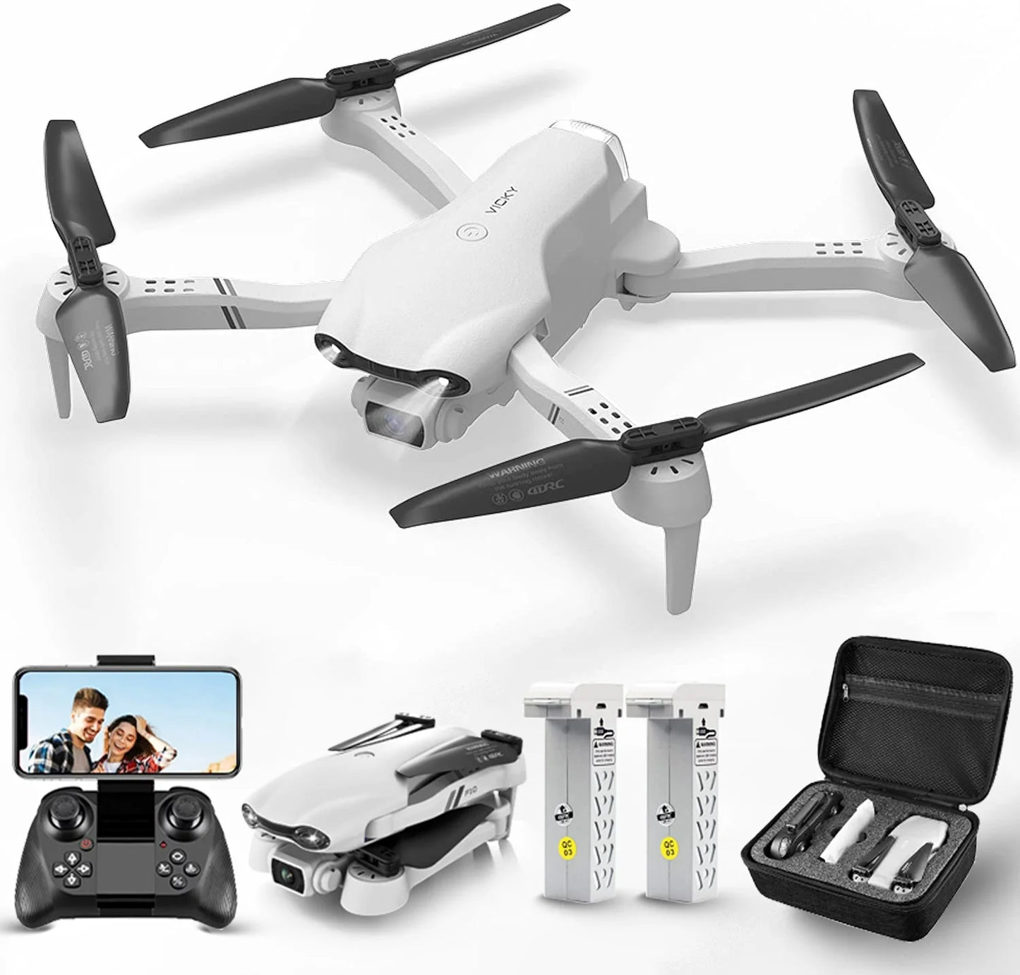 F10-1080P Wifi FPV Drone with 1080P HD Camera, Headless Mode/3D Flips, RC Quadcopter for Beginners Silver White