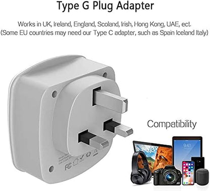 US to UK Plug Adapter, Type G Travel Adaptor with 2 USB 2 Electrical Outlets, UK Power Adapter for USA to Ireland England London Scotland British Dubai Kenya Hong Kong Qatar, 2-Pack